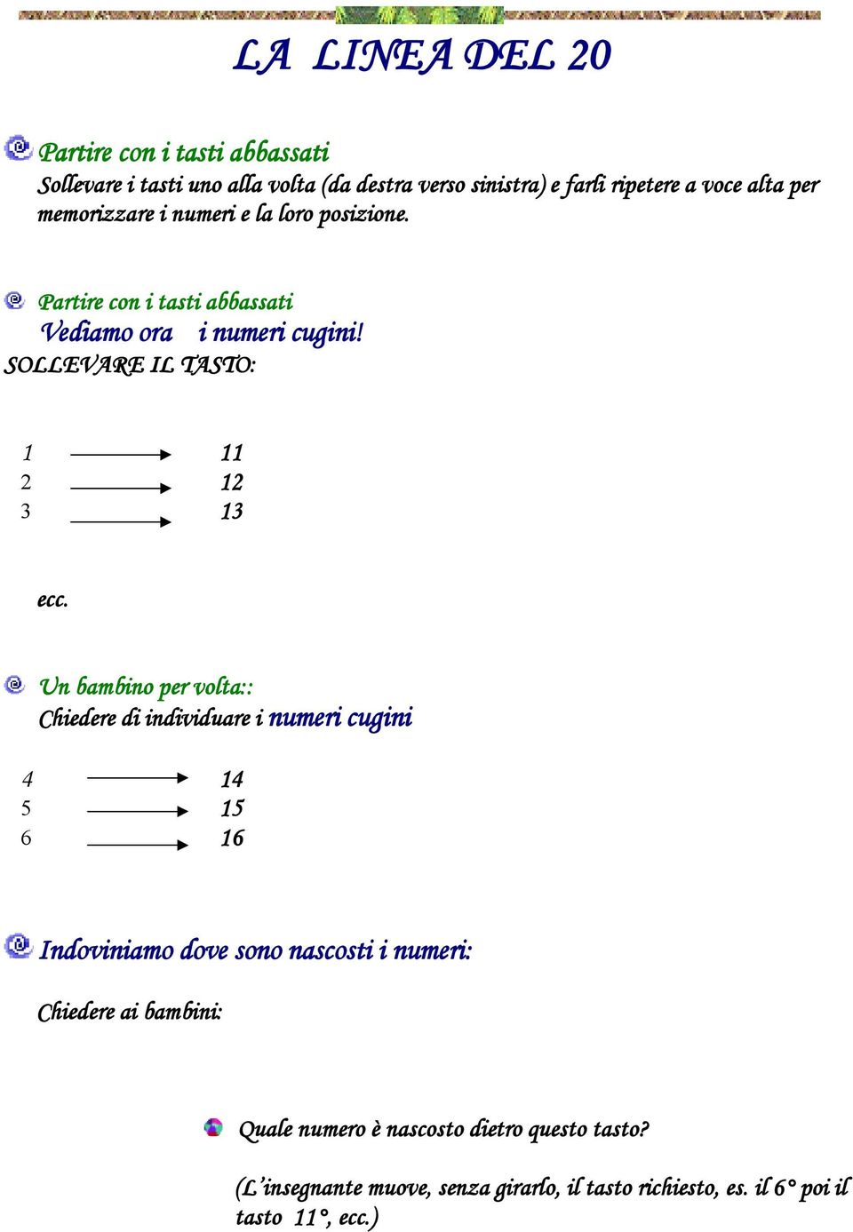 SOLLEVARE IL TASTO: 1 11 2 12 3 13 ecc.