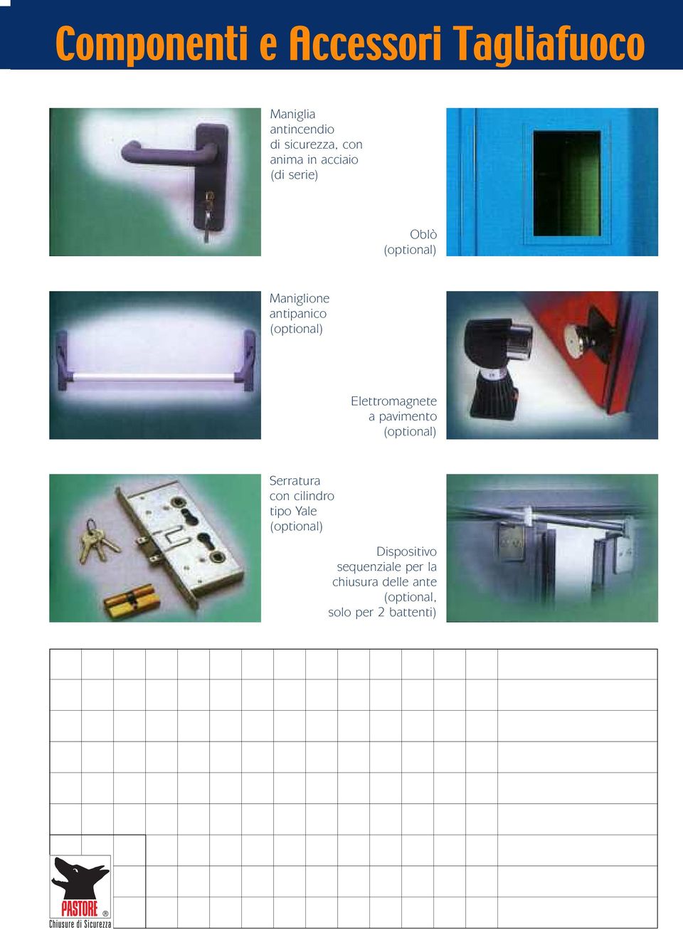 Elettromagnete a pavimento (optional) Serratura con cilindro tipo Yale