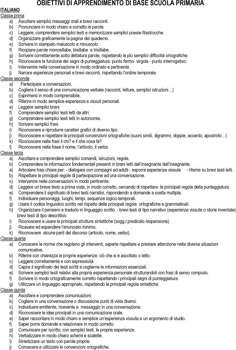 f) Ricopiare parole monosillabe, bisillabe e trisillabe. g) Scrivere correttamente sotto dettatura parole, rispettando le più semplici difficoltà ortografiche.