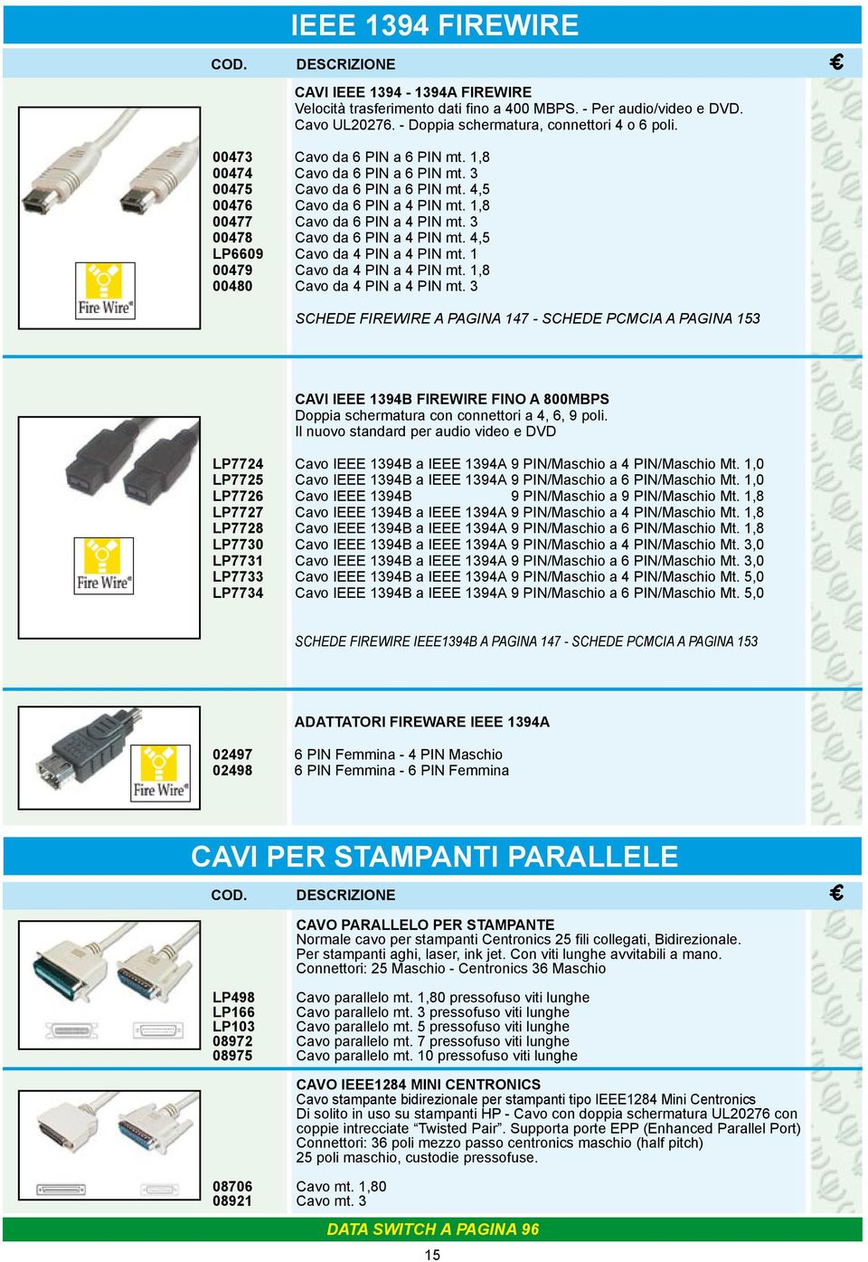 3 00478 Cavo da 6 PIN a 4 PIN mt. 4,5 LP6609 Cavo da 4 PIN a 4 PIN mt. 1 00479 Cavo da 4 PIN a 4 PIN mt. 1,8 00480 Cavo da 4 PIN a 4 PIN mt.