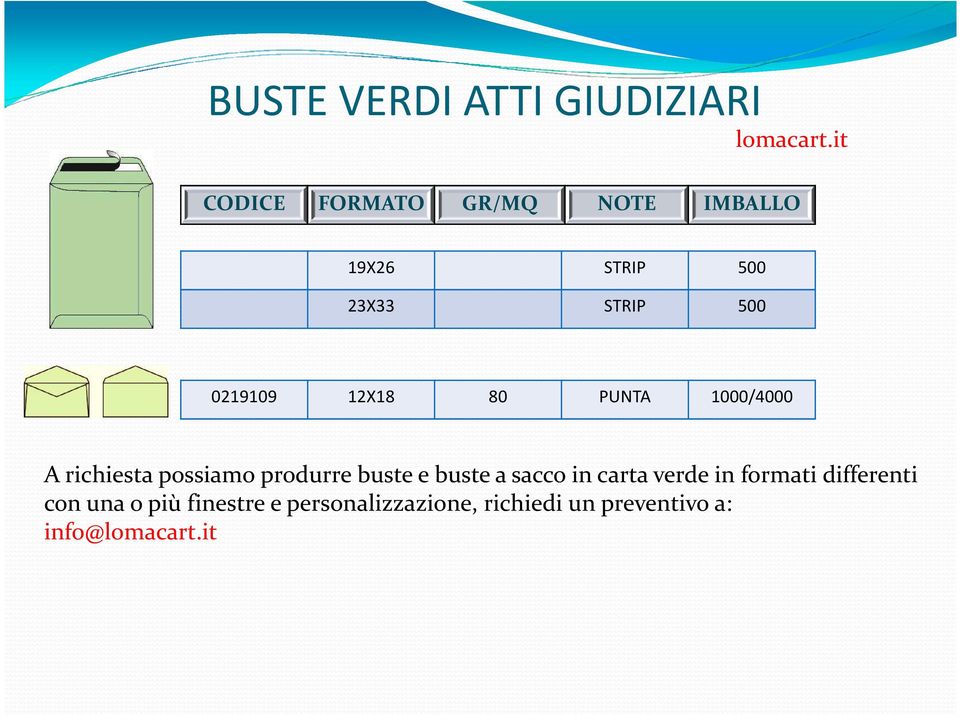 buste e buste a sacco in carta verde in formati differenti con