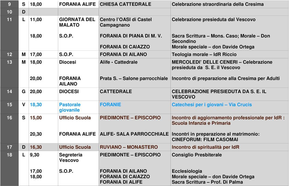 il 14 G DIOCESI CATTEDRALE CELEBRAZIONE PRESIEDUTA DA S. E.