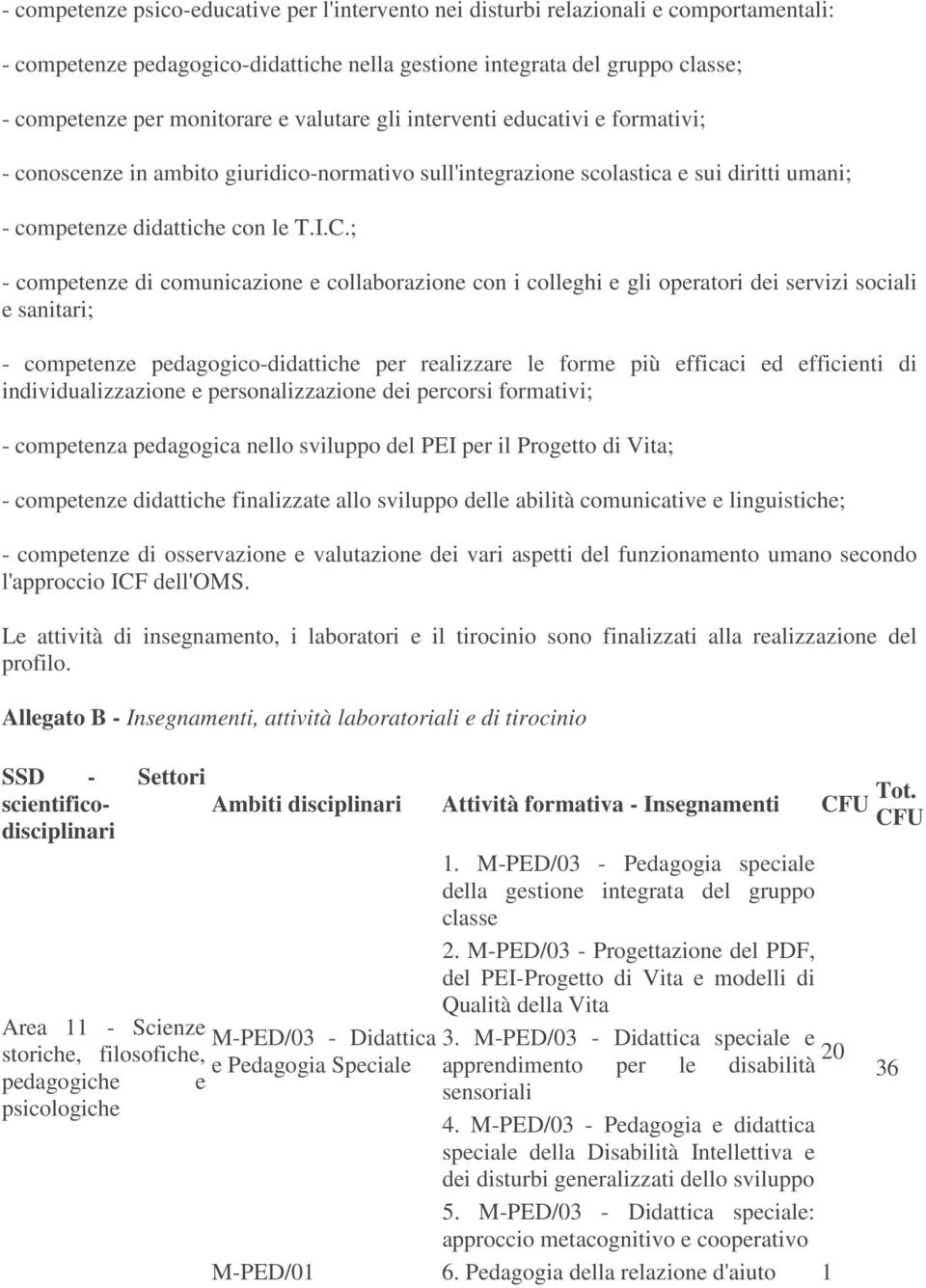 ; - competenze di comunicazione e collaborazione con i colleghi e gli operatori dei servizi sociali e sanitari; - competenze pedagogico-didattiche per realizzare le forme più efficaci ed efficienti