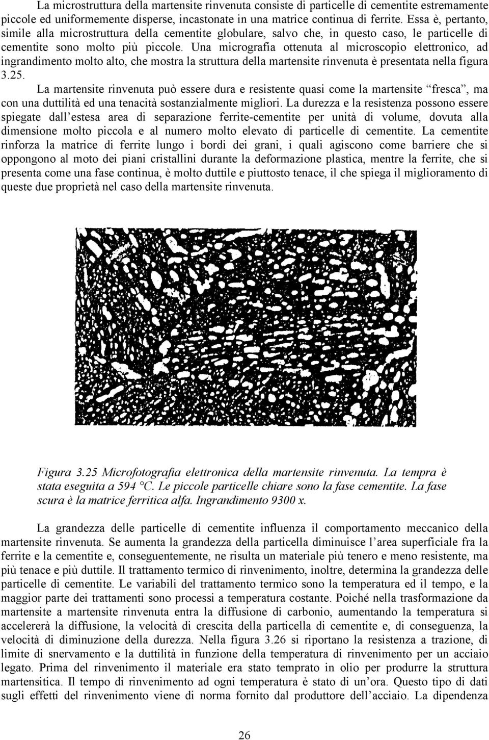 Una micrografia ottenuta al microscopio elettronico, ad ingrandimento molto alto, che mostra la struttura della martensite rinvenuta è presentata nella figura 3.25.