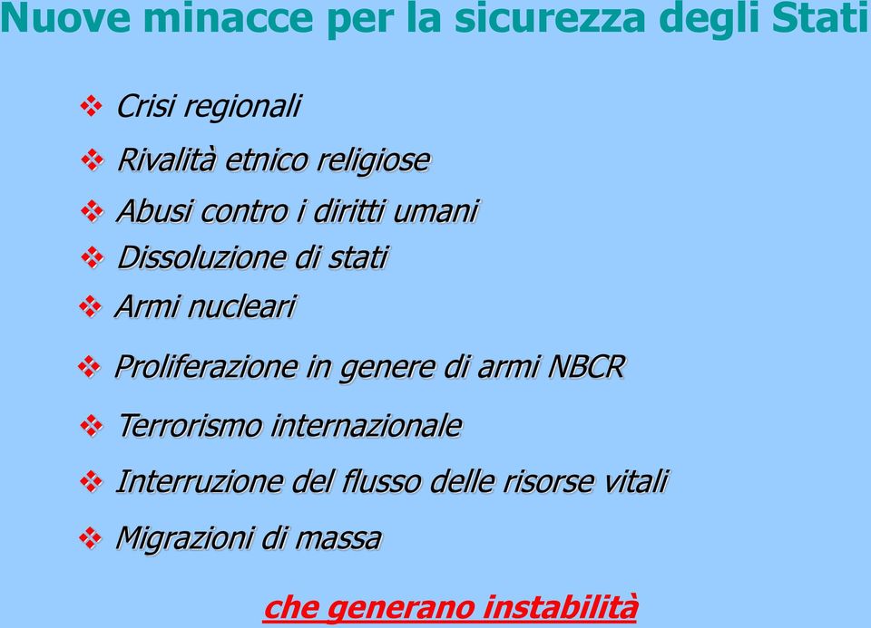 Proliferazione in genere di armi NBCR Terrorismo internazionale