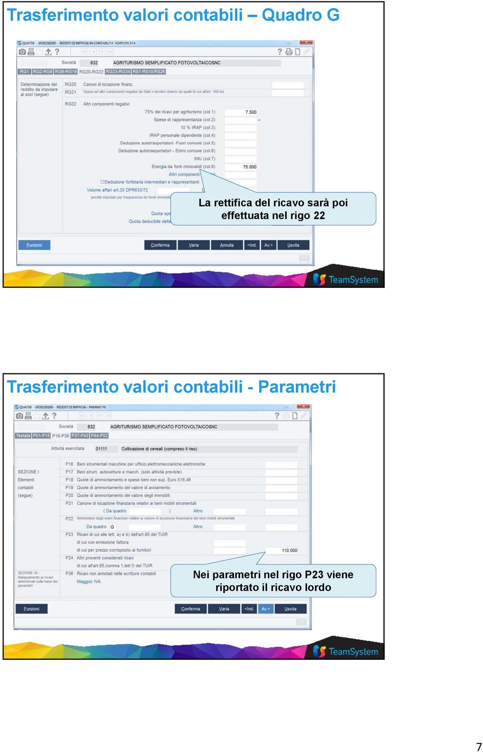 22 Trasferimento valori contabili - Parametri Nei