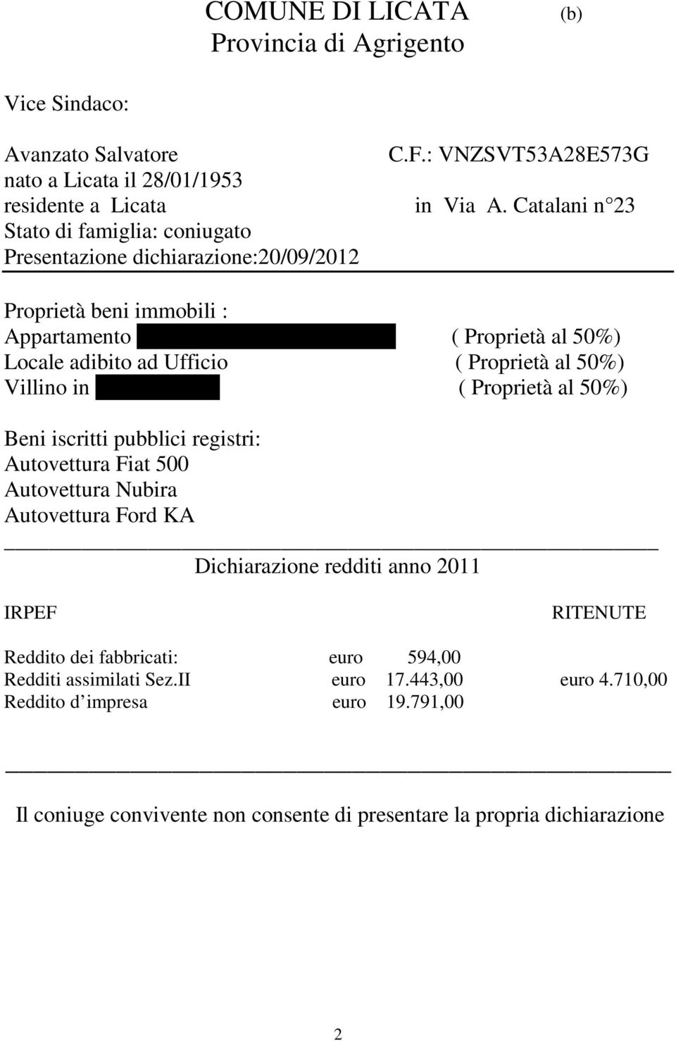 Catalani ( Proprietà al 50%) Locale adibito ad Ufficio ( Proprietà al 50%) Villino in C.
