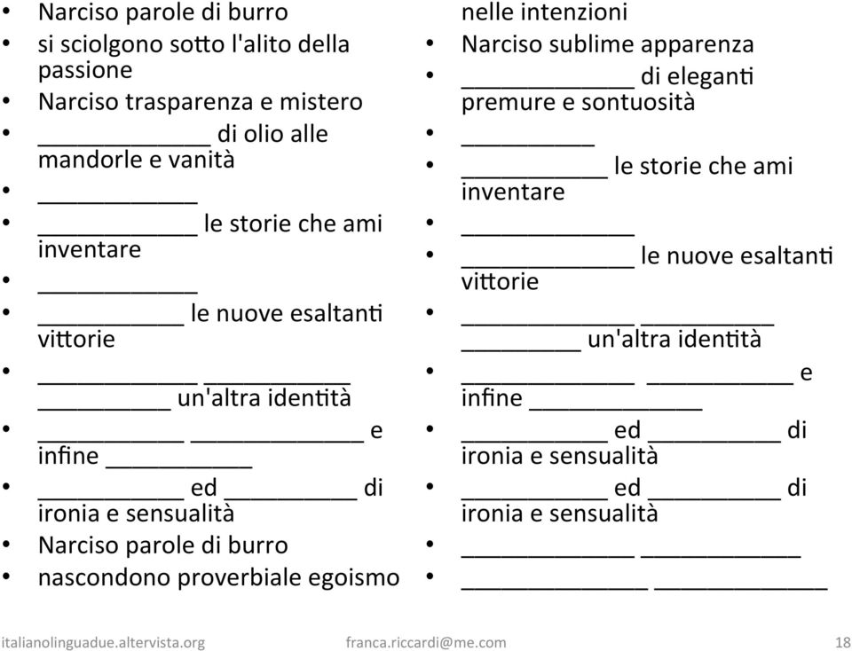 proverbiale egoismo nelle intenzioni Narciso sublime apparenza di eleganr premure e sontuosità le storie che ami inventare le nuove