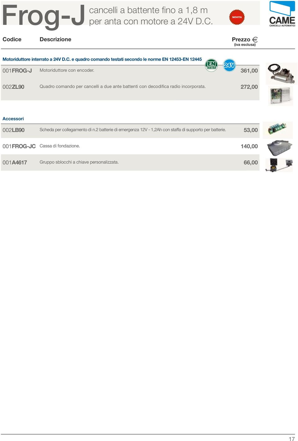 36,00 002ZL90 Quadro comando per cancelli a due ante battenti con decodifica radio incorporata.