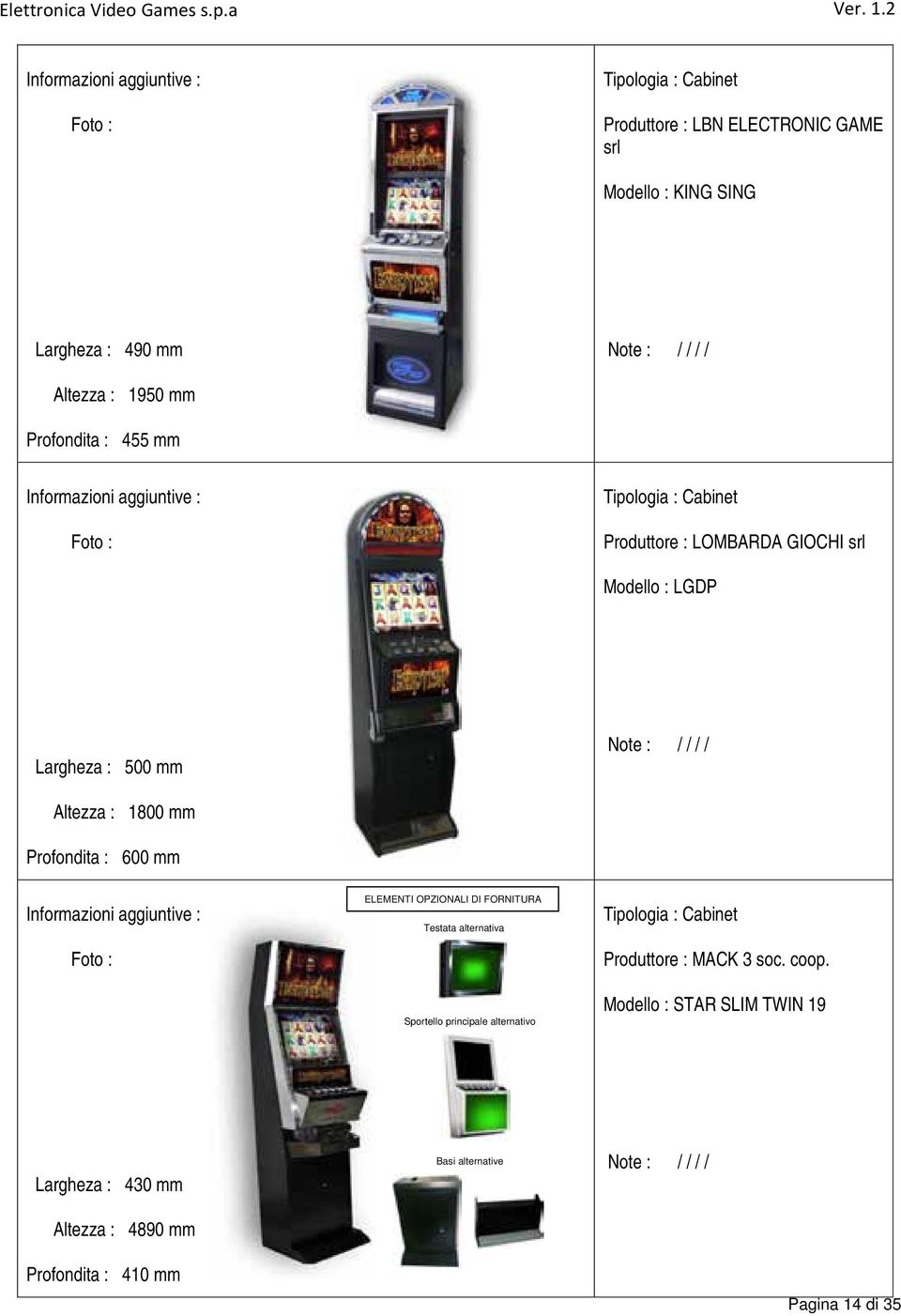 : 600 mm Testata alternativa Sportello principale alternativo Produttore : MACK 3 soc. coop.