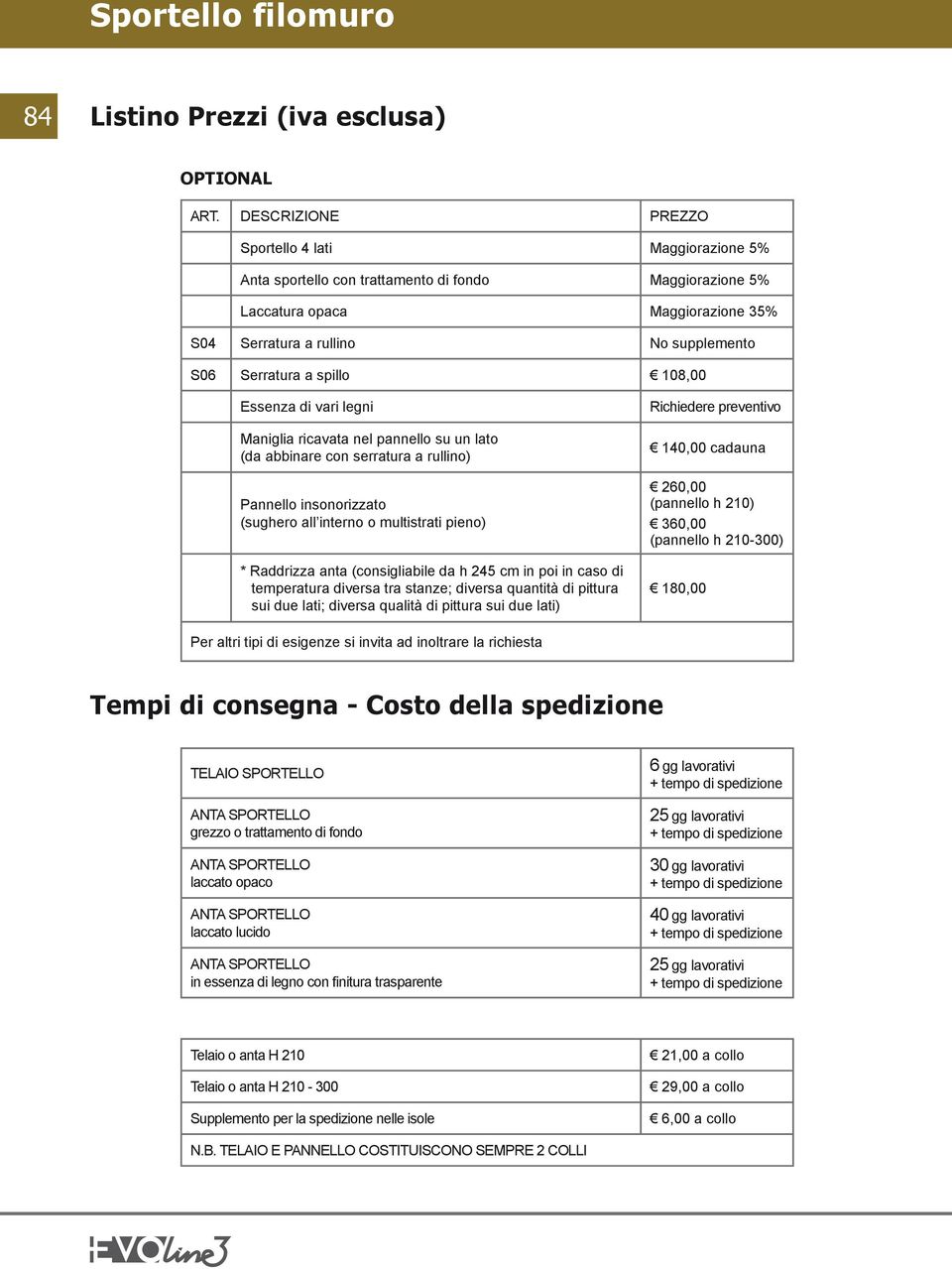 spillo 108,00 Essenza di vari legni Maniglia ricavata nel pannello su un lato (da abbinare con serratura a rullino) Pannello insonorizzato (sughero all interno o multistrati pieno) * Raddrizza anta