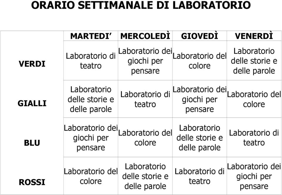 per pensare Laboratorio del colore BLU Laboratorio dei Laboratorio del giochi per colore pensare Laboratorio delle storie e delle parole