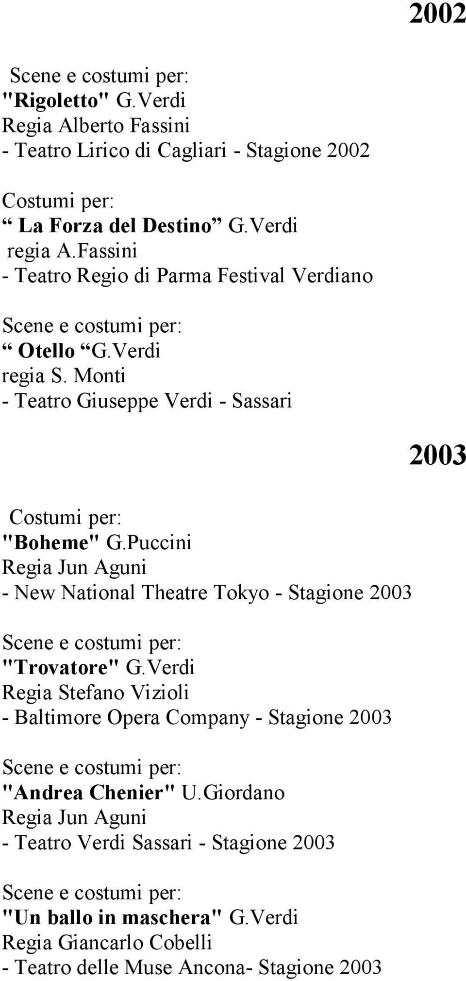 Puccini Regia Jun Aguni - New National Theatre Tokyo - Stagione 2003 "Trovatore" G.