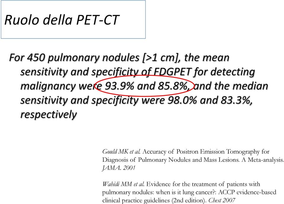 Accuracy of Positron Emission Tomography for Diagnosis of Pulmonary Nodules and Mass Lesions. A Meta-analysis. JAMA.
