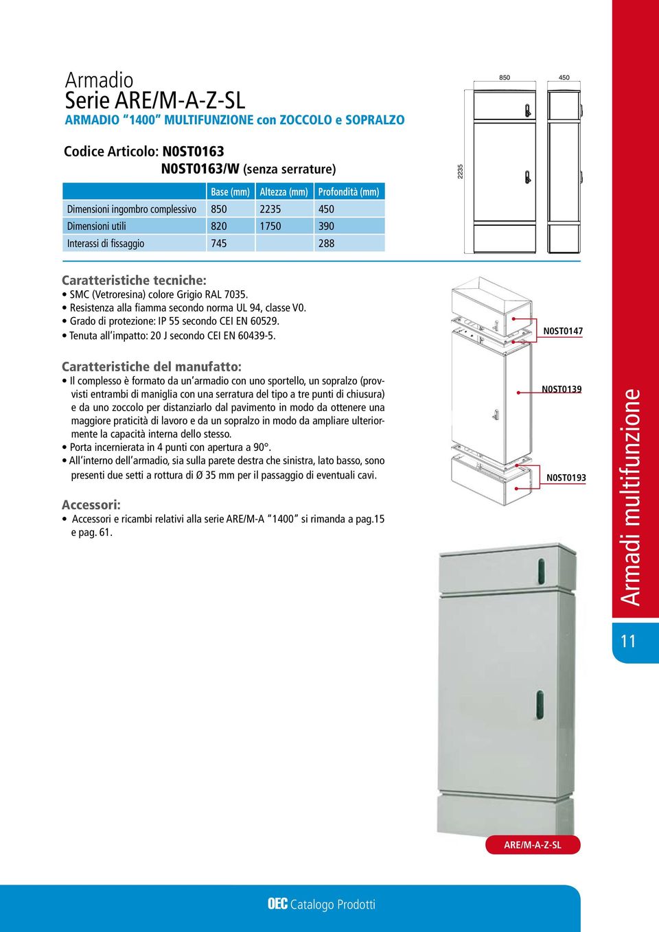 Grado di protezione: IP 55 secondo CEI EN 60529. Tenuta all impatto: 20 J secondo CEI EN 60439-5.