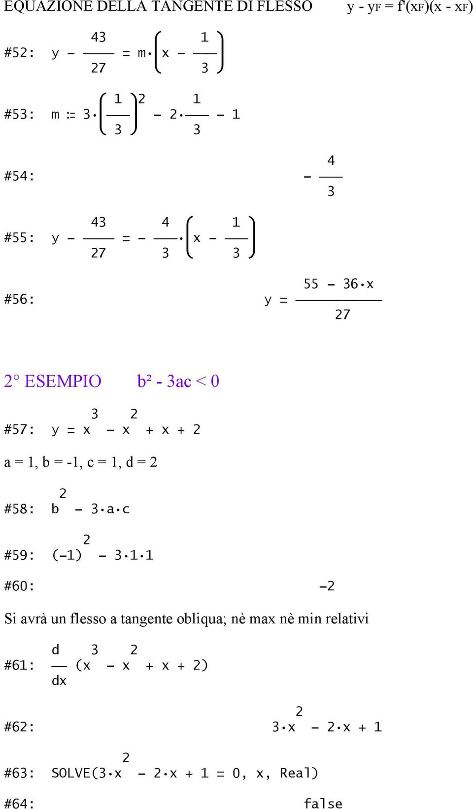 b = -1, c = 1, d = #58: b - a c #59: (-1) - 1 1 #60: - Si avrà un flesso a tangente obliqua; nè