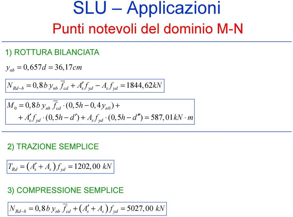 nb cd n0 + A (0,5 h d ) + A (0,5 h d ) 587,01kN m yd yd ) TRAZIONE SEMPLICE ( )