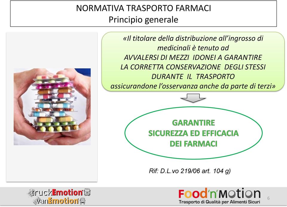 CORRETTA CONSERVAZIONE DEGLI STESSI DURANTE IL TRASPORTO