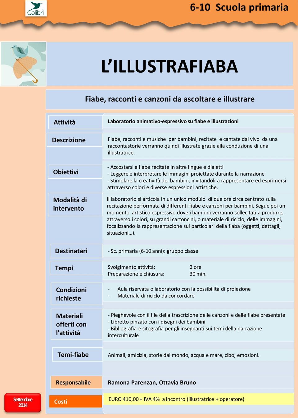 - Accostarsi a fiabe recitate in altre lingue e dialetti - Leggere e interpretare le immagini proiettate durante la narrazione - Stimolare la creatività dei bambini, invitandoli a rappresentare ed