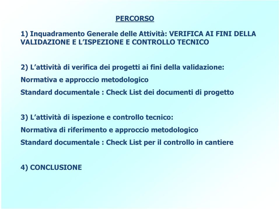 Standard documentale : Check List dei documenti di progetto 3) L attività di ispezione e controllo tecnico: