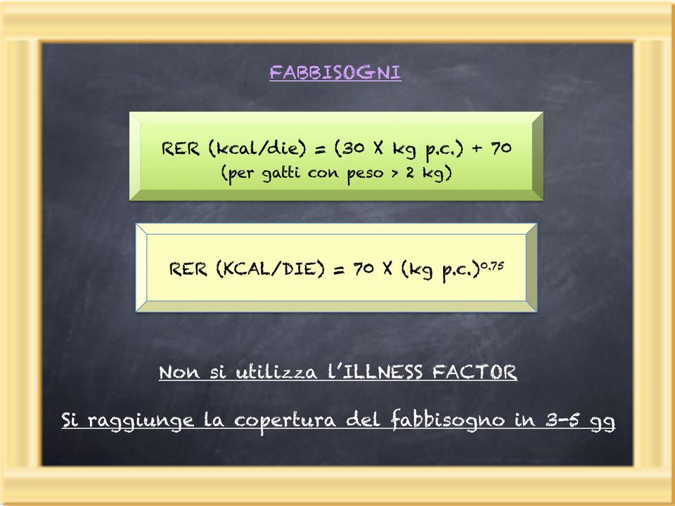 ) + 70 (per gatti con peso > 2 kg) RER