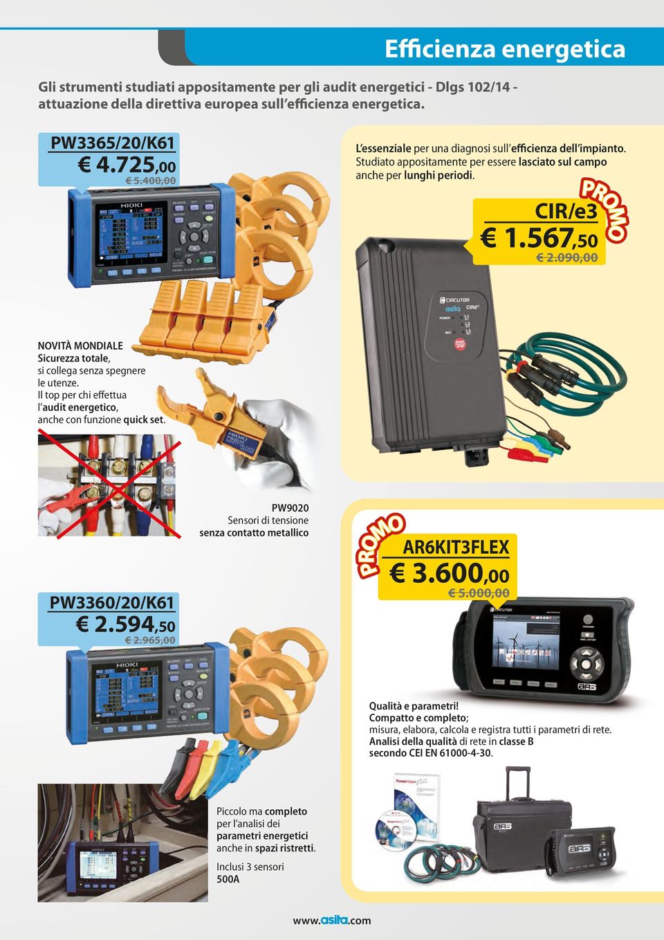 090,00 NOVITÀ MONDIALE Sicurezza totale, si collega senza spegnere le utenze. Il top per chi effettua l audit energetico, anche con funzione quick set. PW3360/20/K61 2.594,50 2.