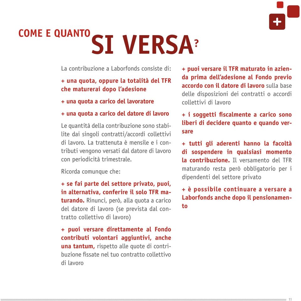 quantità della contribuzione sono stabilite dai singoli contratti/accordi collettivi di lavoro. La trattenuta è mensile e i contributi vengono versati dal datore di lavoro con periodicità trimestrale.