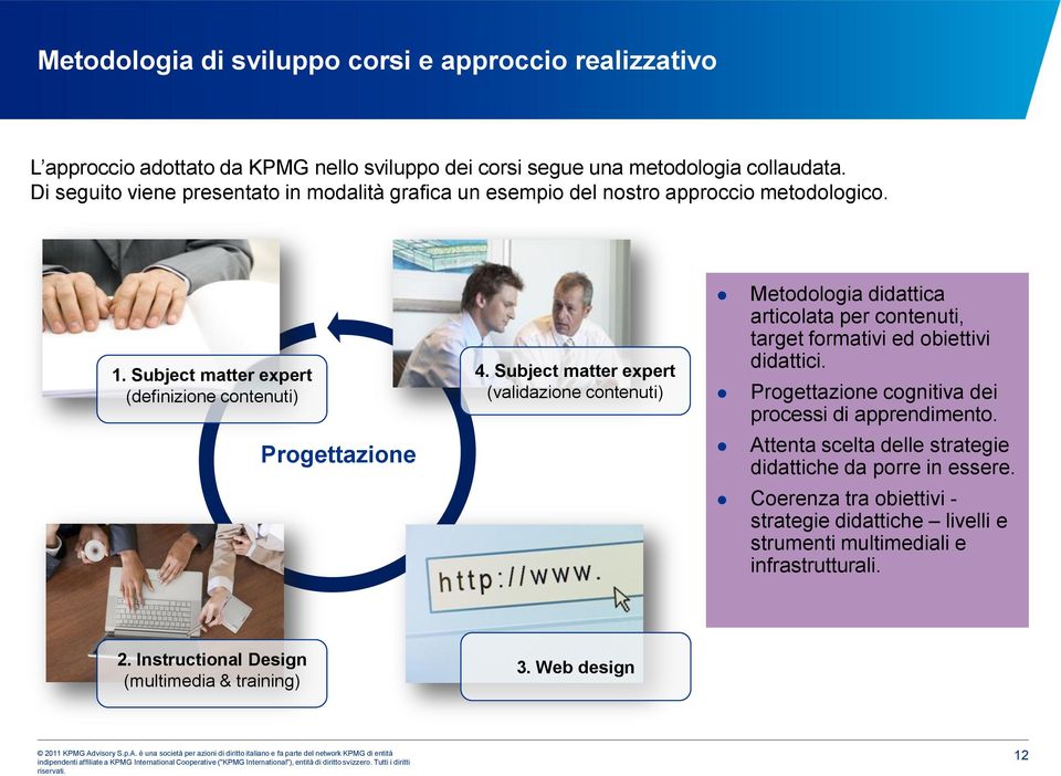 Subject matter expert (validazione contenuti) Metodologia didattica articolata per contenuti, target formativi ed obiettivi didattici.