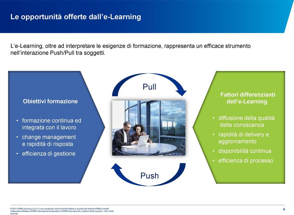 Obiettivi formazione Pull Fattori differenzianti dell e-learning formazione continua ed integrata con il lavoro change