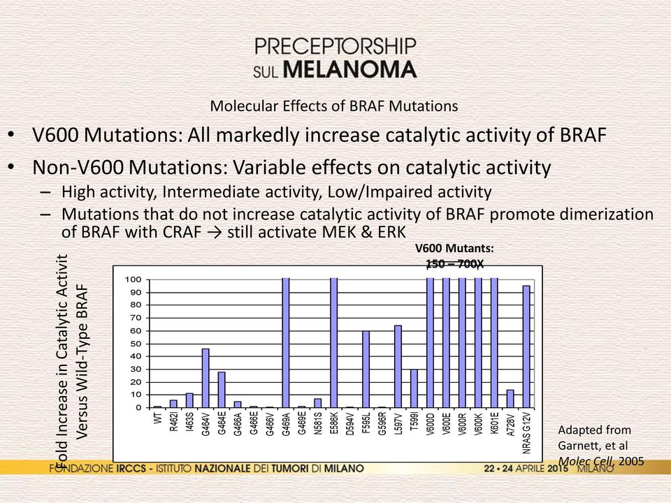 still activate MEK & ERK Fold Increase in Catalytic Activit Versus Wild-Type BRAF 100 90 80 70 60 50 40 30 20 10 0 WT R462I I463S G464V G464E G466A G466E G466V