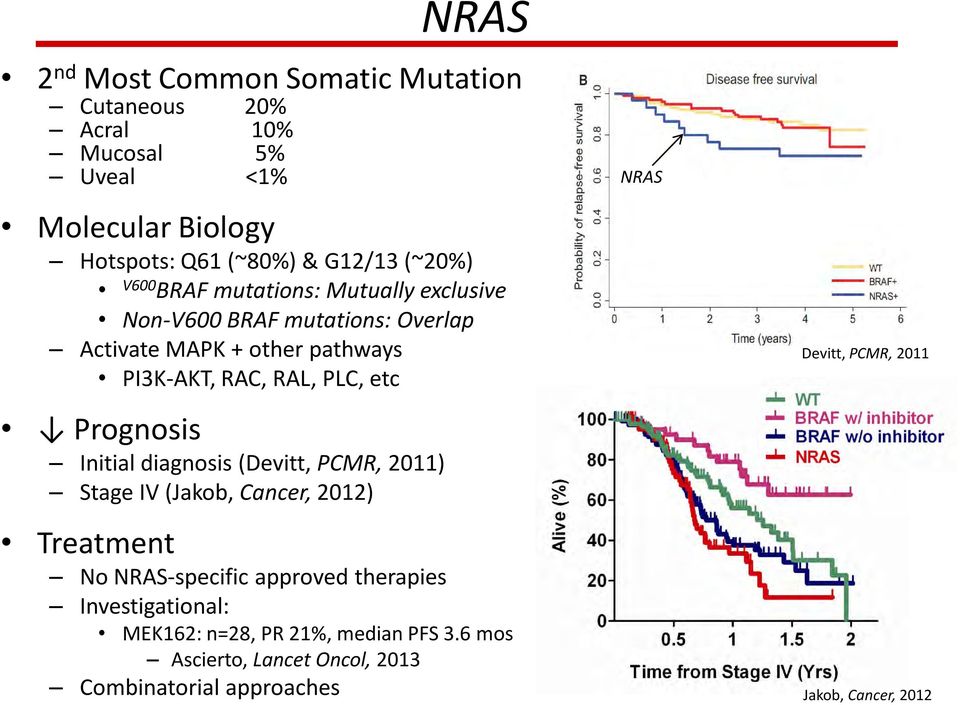 Prognosis Initial diagnosis (Devitt, PCMR, 2011) Stage IV (Jakob, Cancer, 2012) NRAS Devitt, PCMR, 2011 Treatment No NRAS-specific