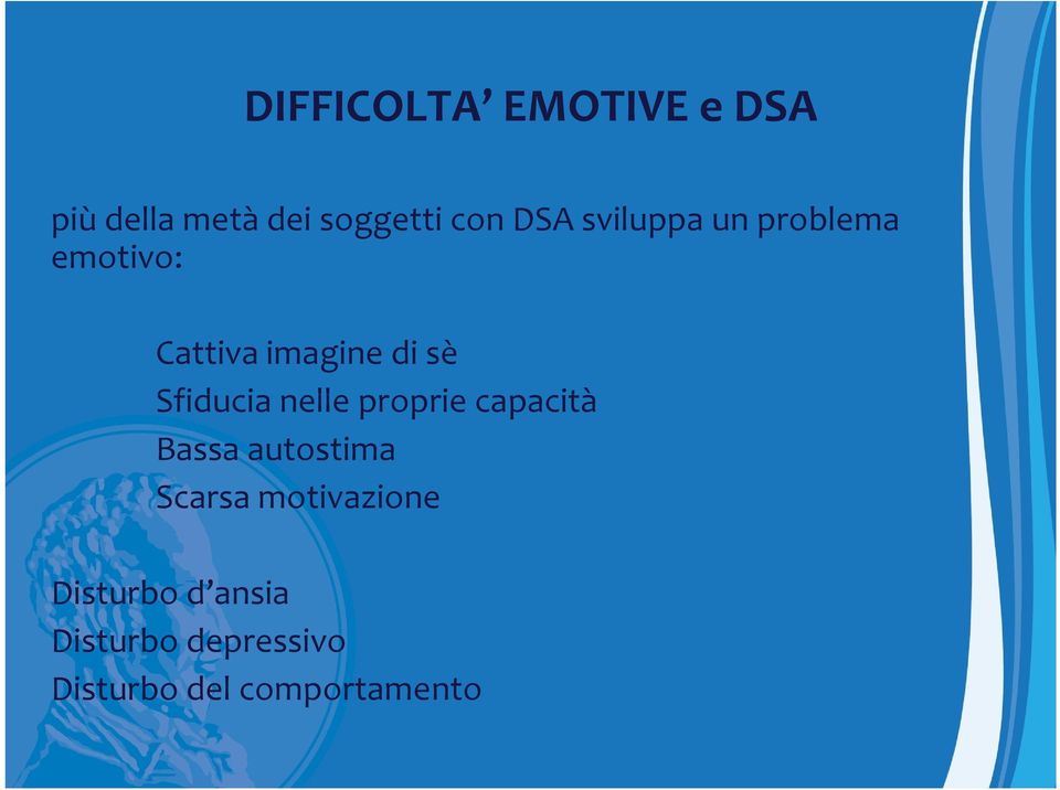 nelle proprie capacità Bassa autostima Scarsa motivazione