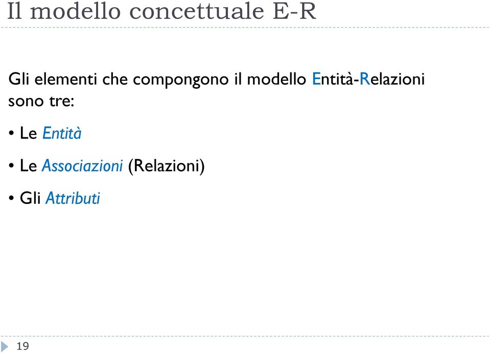 Entità-Relazioni sono tre: Le Entità