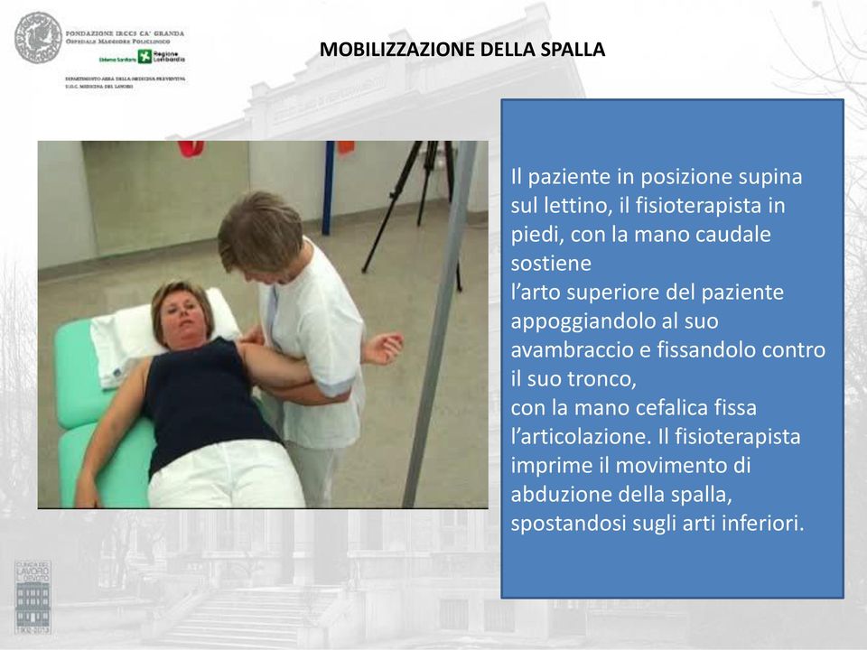 avambraccio e fissandolo contro il suo tronco, con la mano cefalica fissa l articolazione.