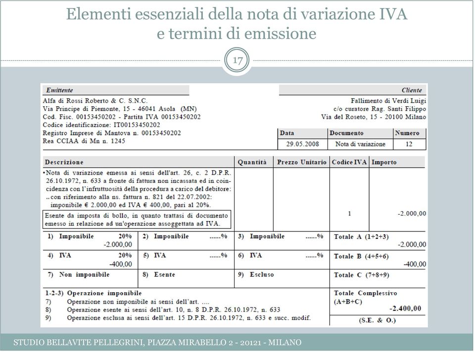 nota di variazione