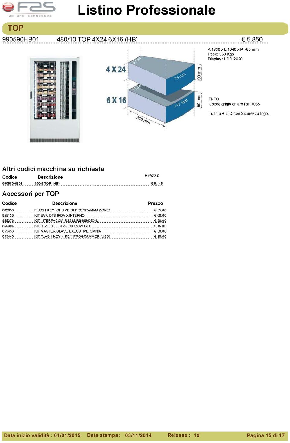 Colore grigio chiaro Ral 7035 Tutta a + 3 C con Sicurezza frigo.