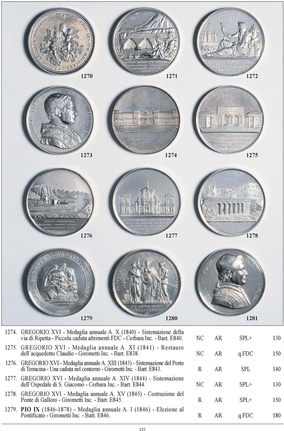 - Bart. E843. R AR SPL 140 1277. GREGORIO XVI - Medaglia annuale A. XIV (1844) - Sistemazione dell Ospedale di S. Giacomo - Cerbara Inc. - Bart. E844. NC AR SPL+ 130 1278.