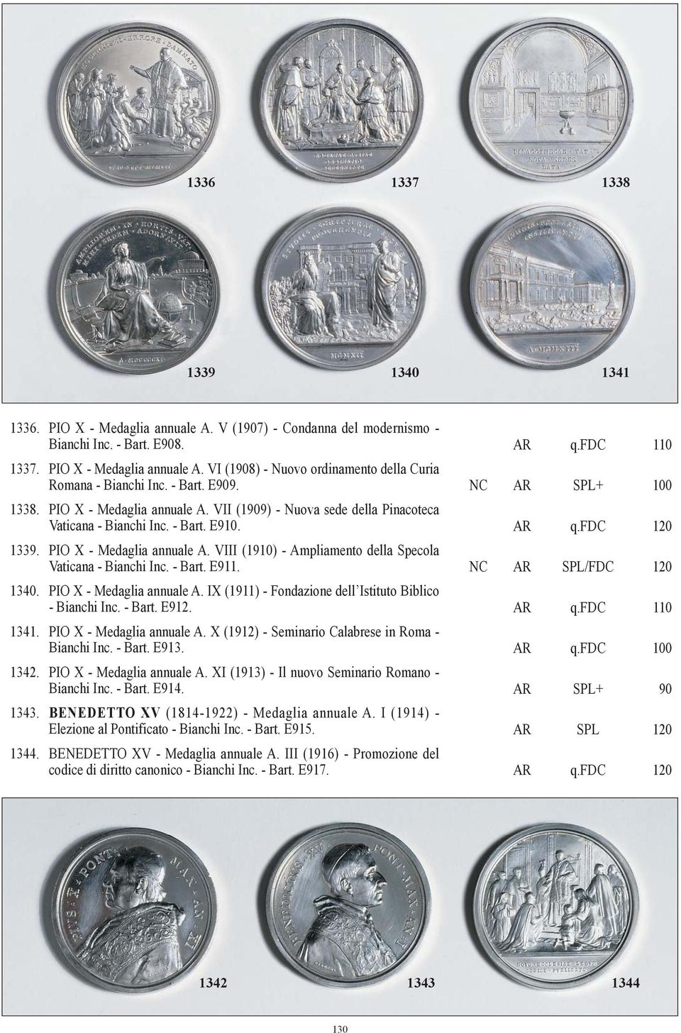 - Bart. E911. NC AR SPL/FDC 120 1340. PIO X - Medaglia annuale A. IX (1911) - Fondazione dell Istituto Biblico - Bianchi Inc. - Bart. E912. AR q.fdc 110 1341. PIO X - Medaglia annuale A. X (1912) - Seminario Calabrese in Roma - Bianchi Inc.