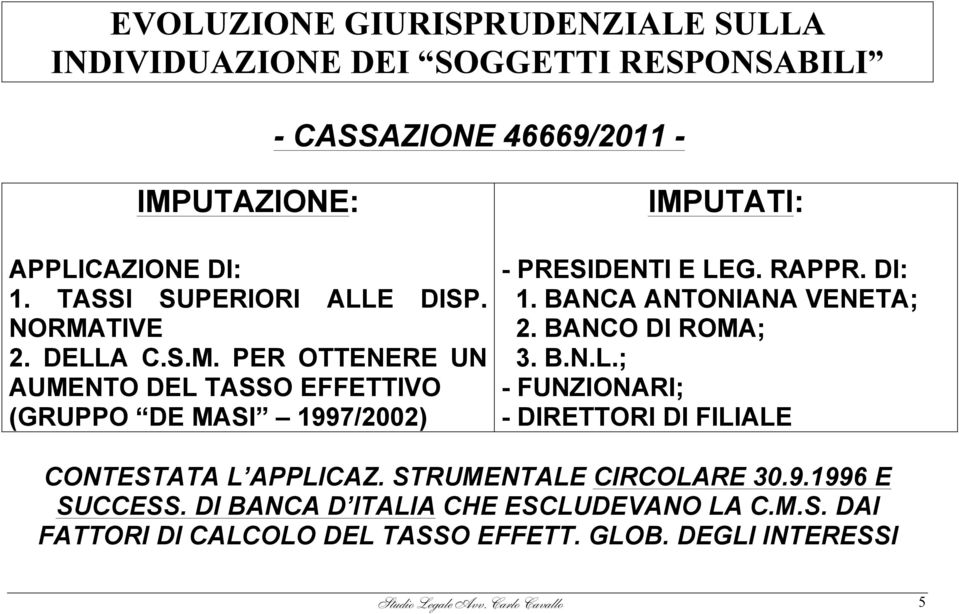 RAPPR. DI: 1. BANCA ANTONIANA VENETA; 2. BANCO DI ROMA; 3. B.N.L.; - FUNZIONARI; - DIRETTORI DI FILIALE CONTESTATA L APPLICAZ.