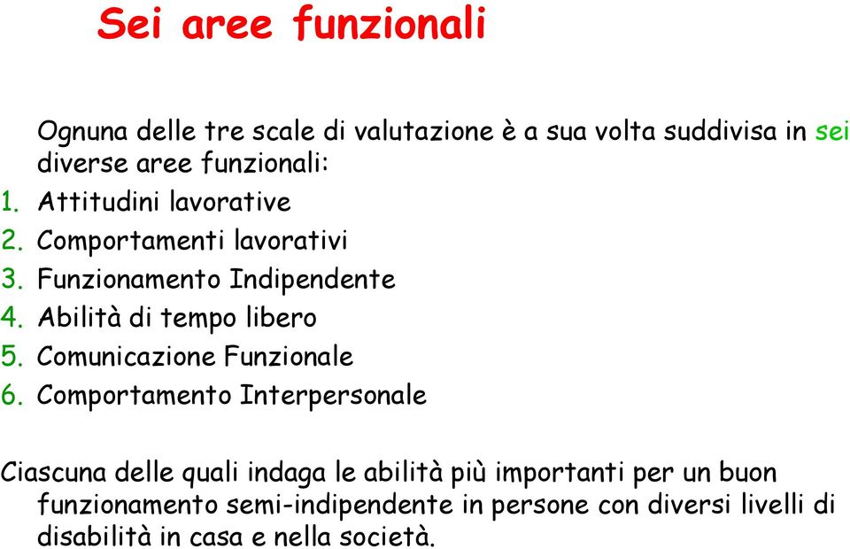 Abilità di tempo libero 5. Comunicazione Funzionale 6.