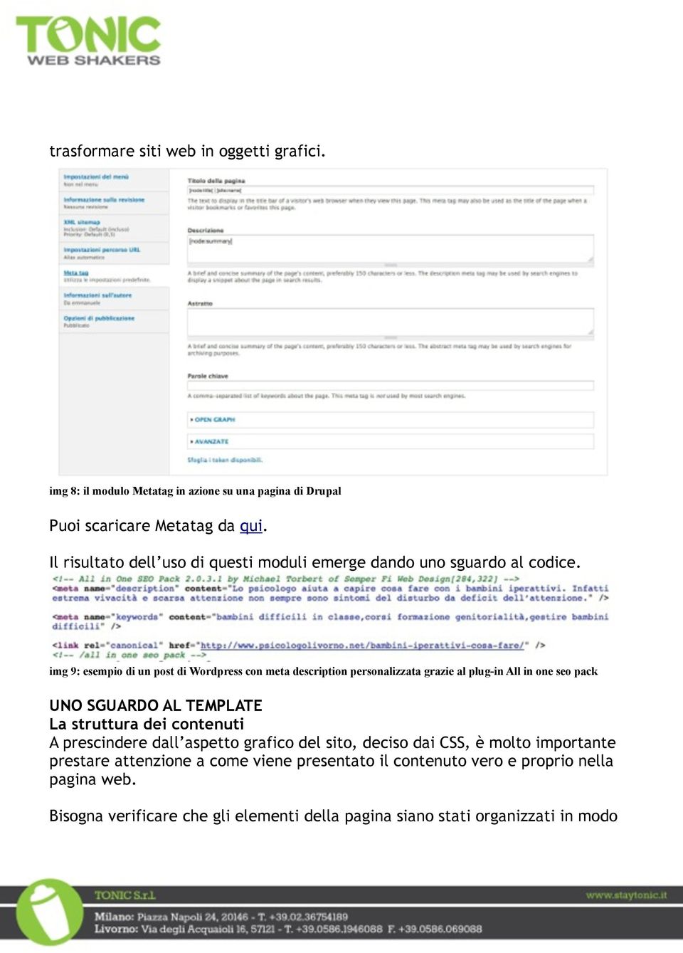 img 9: esempio di un post di Wordpress con meta description personalizzata grazie al plug-in All in one seo pack UNO SGUARDO AL TEMPLATE La struttura dei