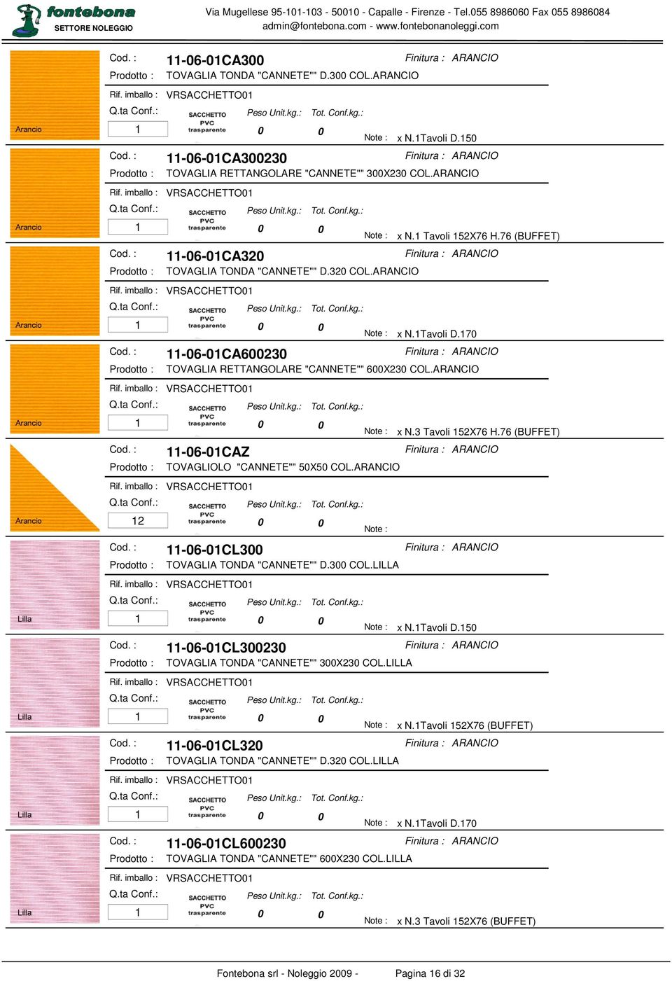 ARANCIO VRSACCHETTO -6-CA623 Finitura : ARANCIO x N.Tavoli D.7 Finitura : ARANCIO TOVAGLIA RETTANGOLARE "CANNETE"" 6X23 COL.ARANCIO VRSACCHETTO -6-CAZ x N.3 Tavoli 52X76 H.