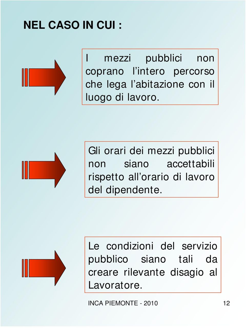 Gli orari dei mezzi pubblici non siano accettabili rispetto all orario di lavoro