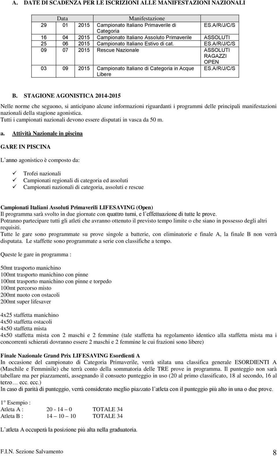 A/R/J/C/S 09 07 2015 Rescue Nazionale ASSOLUTI RAGAZZI OPEN 03 09 2015 Campionato Italiano di Categoria in Acque Libere ES.A/R/J/C/S B.