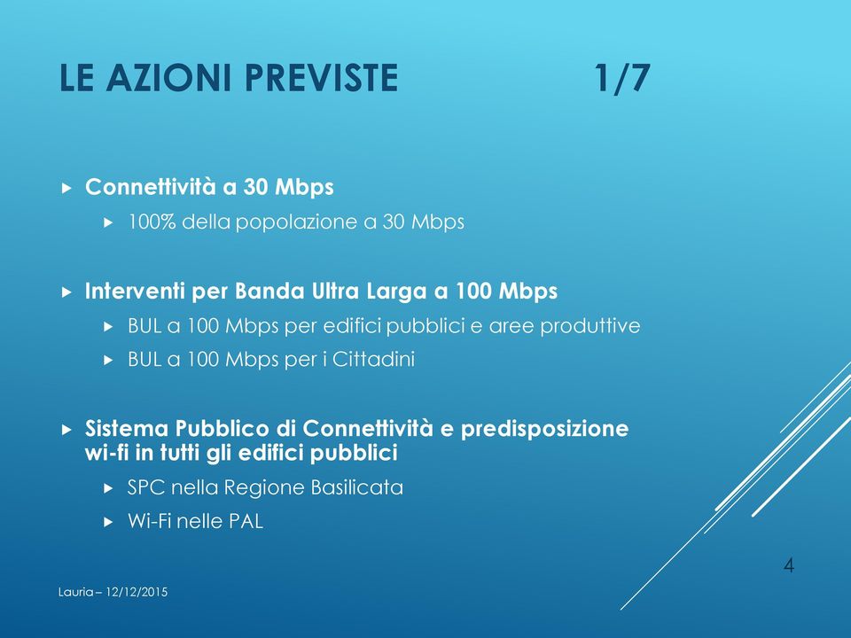 aree produttive BUL a 100 Mbps per i Cittadini Sistema Pubblico di Connettività e