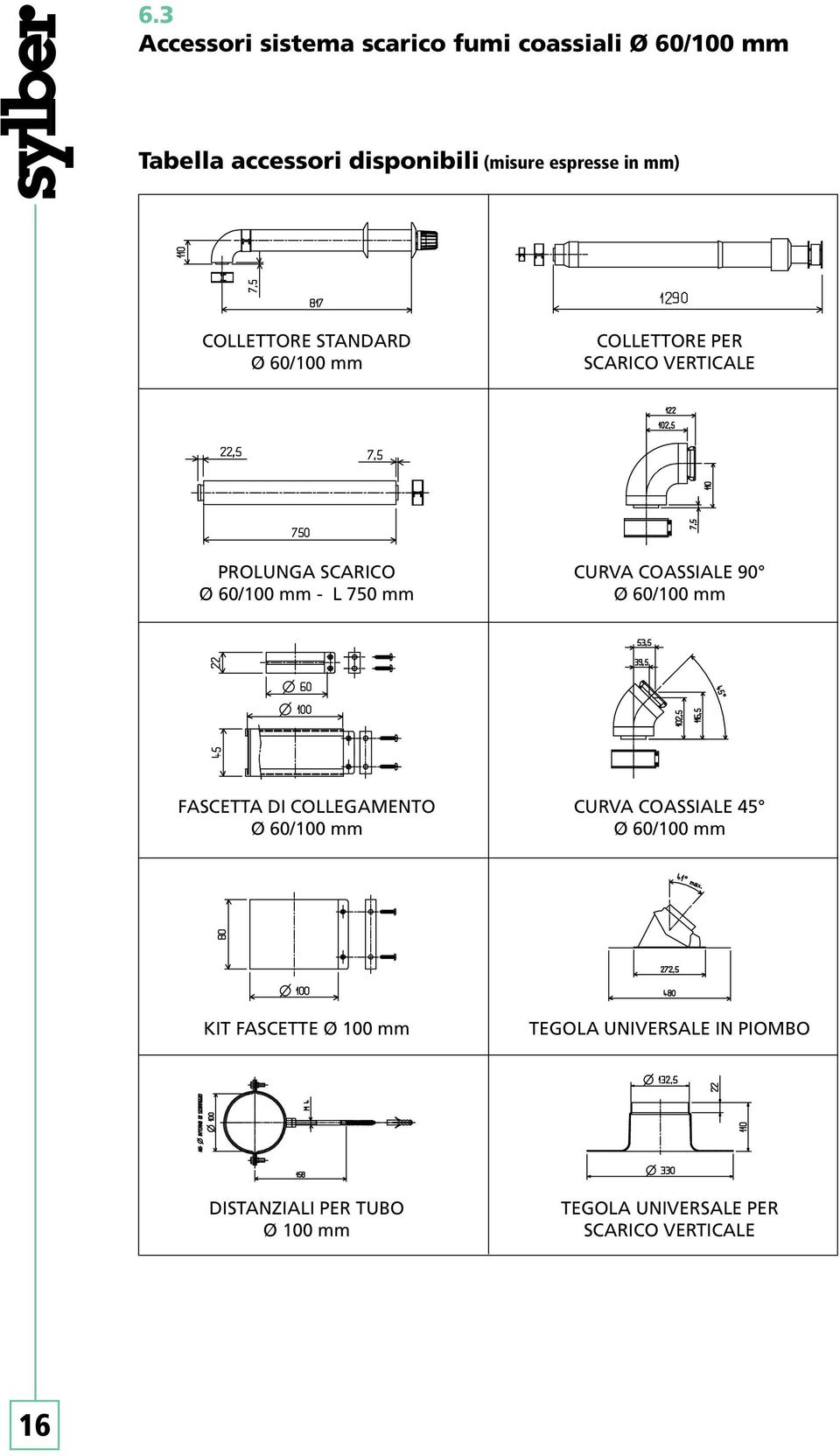 CURVA COASSIALE 90 Ø 60/100 mm FASCETTA DI COLLEGAMENTO Ø 60/100 mm CURVA COASSIALE 45 Ø 60/100 mm KIT