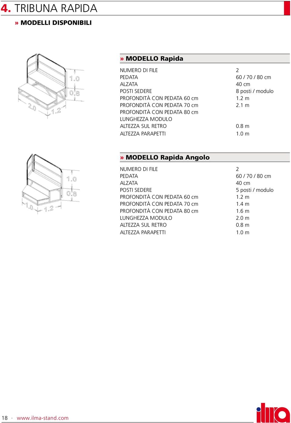 8 m» MODELLO Rapida Angolo NUMERO DI FILe 2 60 / 70 / 80 cm 40 cm 5 posti / modulo 1.