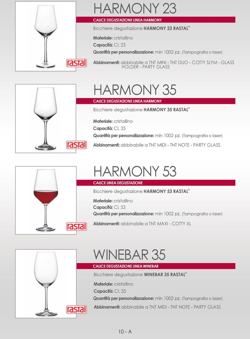 35 Abbinamenti: abbinabile a TNT MIDI - TNT NOTE - PARTY GLASS HARMONY 53 CALICE LINEA DEGUSTAZIONE Bicchiere degustazione HARMONY