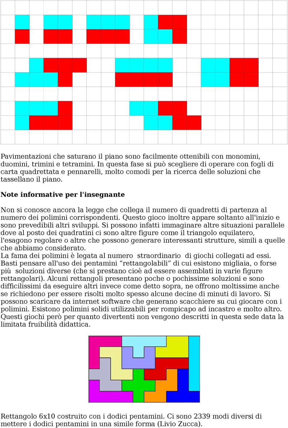 Note informative per l'insegnante Non si conosce ancora la legge che collega il numero di quadretti di partenza al numero dei polimini corrispondenti.