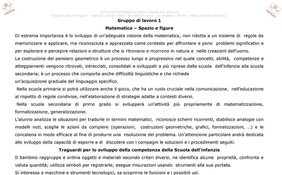 uomo. La costruzione del pensiero geometrico è un processo lungo e progressivo nel quale concetti, abilità, competenze e atteggiamenti vengono ritrovati, intrecciati, consolidati e sviluppati a più